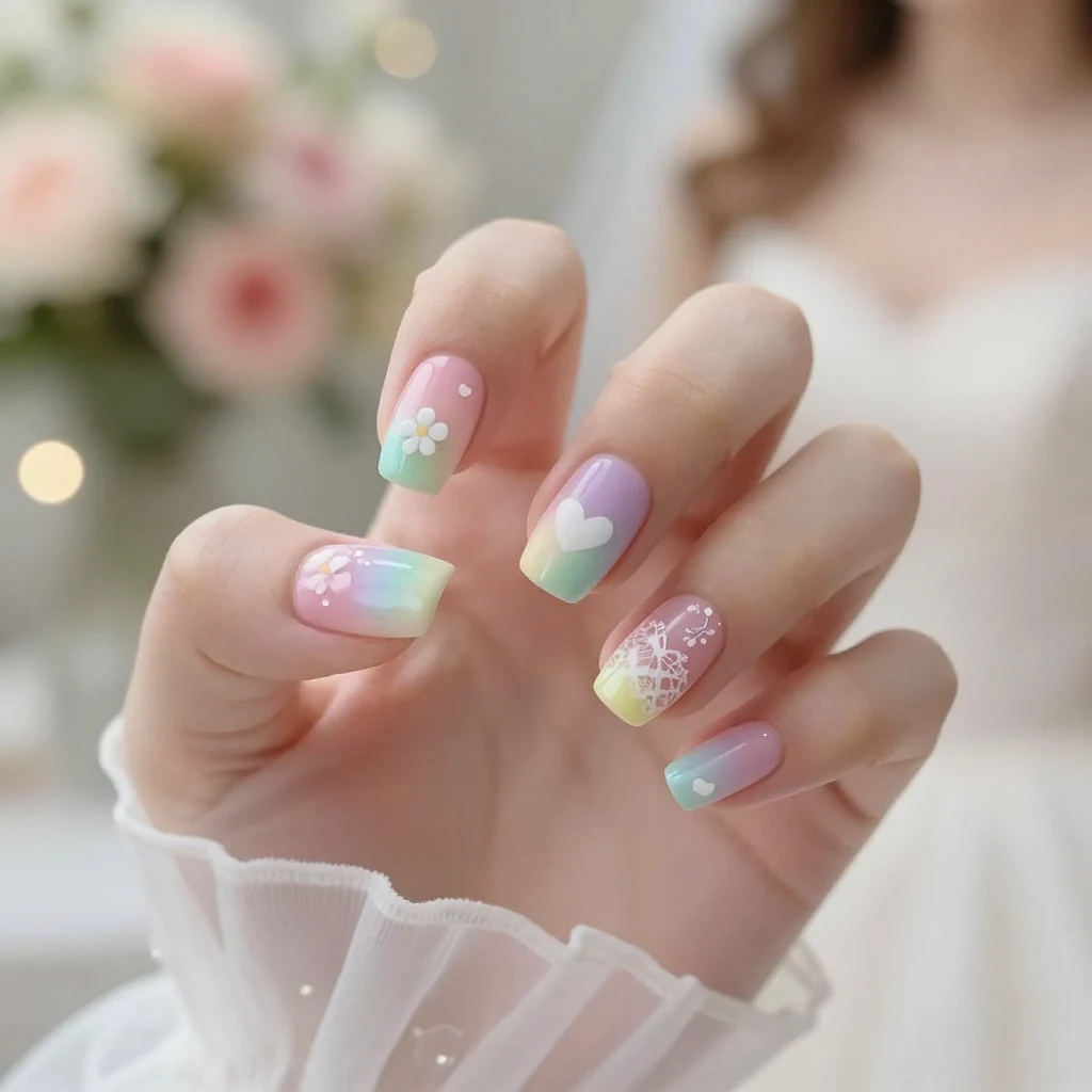 15. Pastel Rainbow Nails