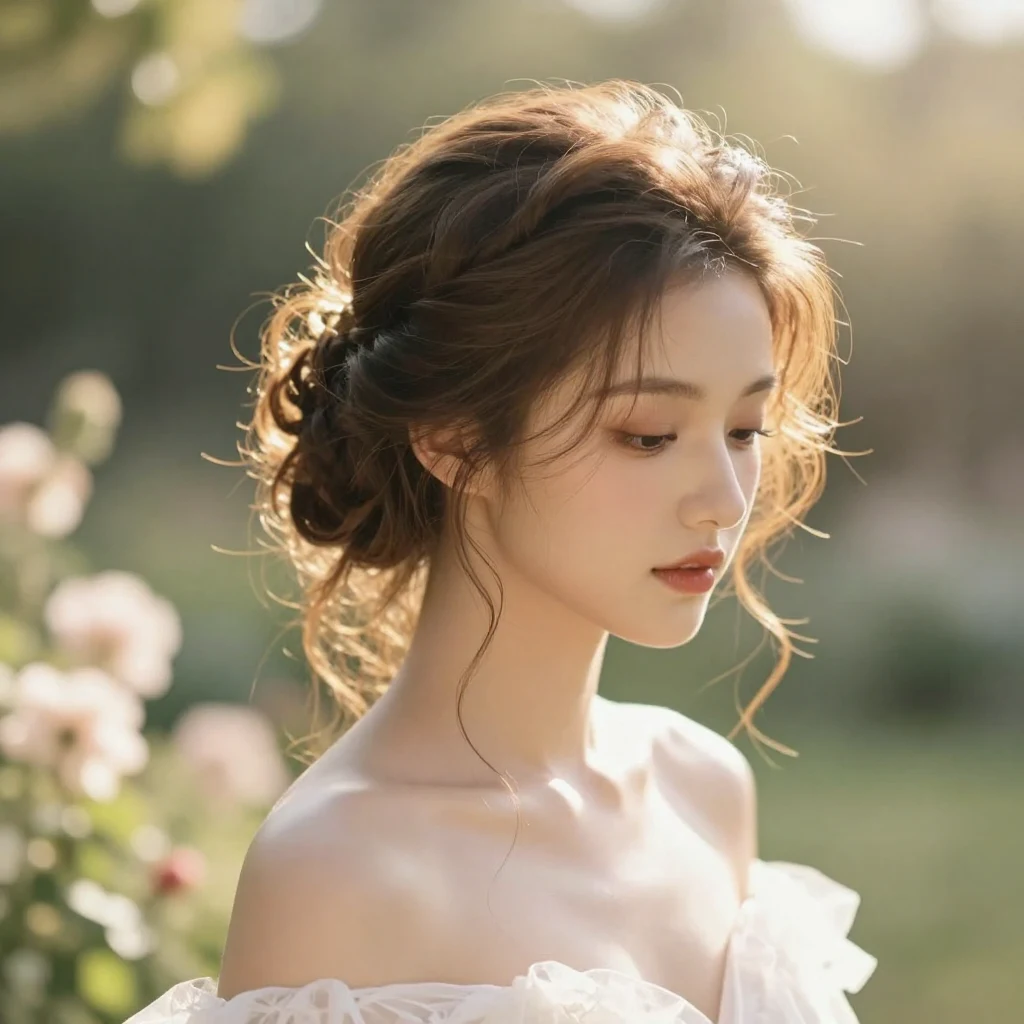 18. Updo with Face-Framing Strands
