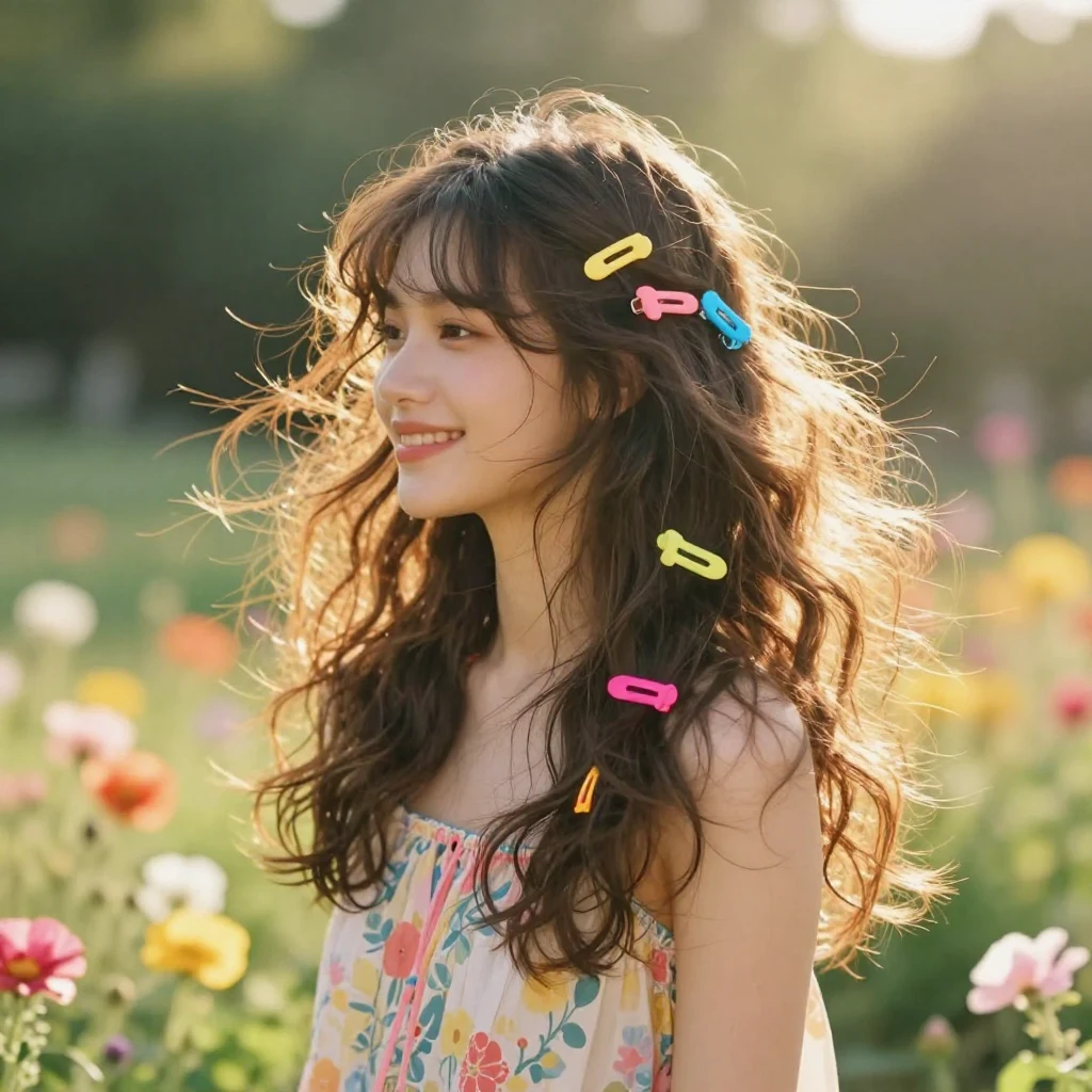19. Playful Hair Clips with Loose Hair