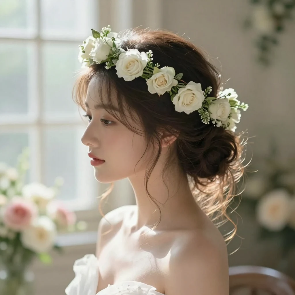 26. Flower Crown with Loose Updo