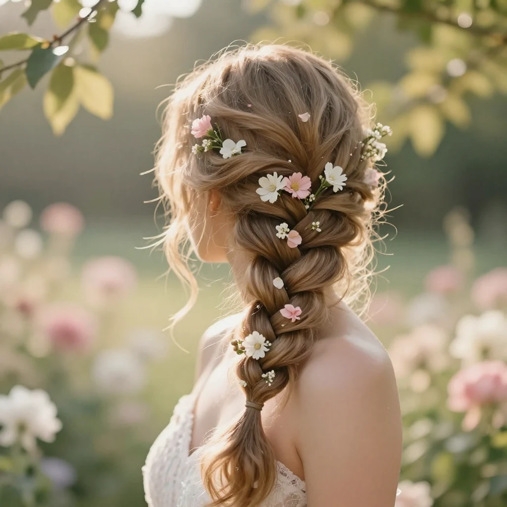 27. Side Braid with Floral Accents