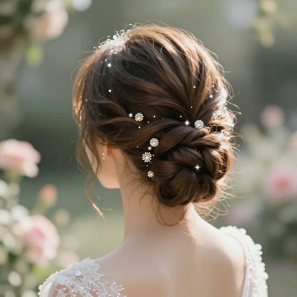 30. Elegant Updo with Bejeweled Pins