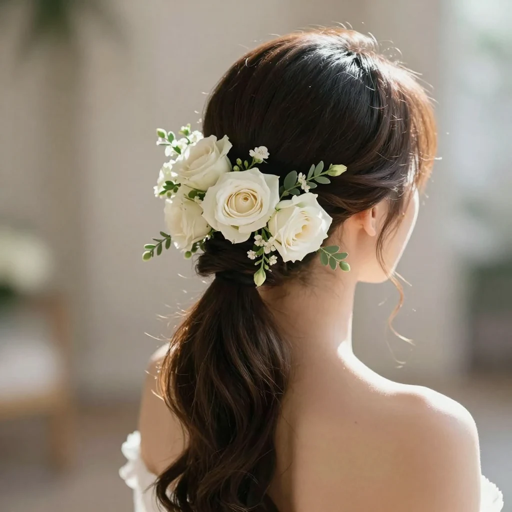 12. Floral Accented Ponytail
