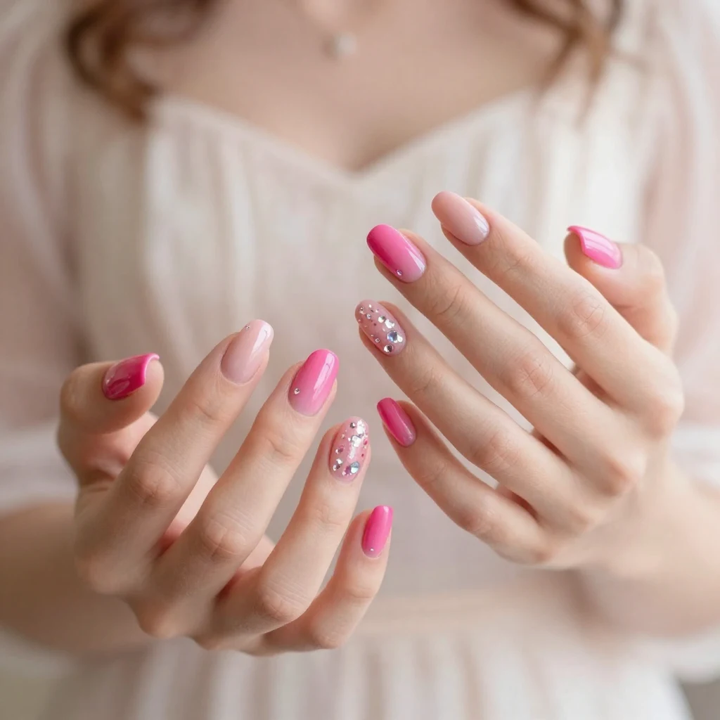15. Sparkling Pink Tip Nail Art