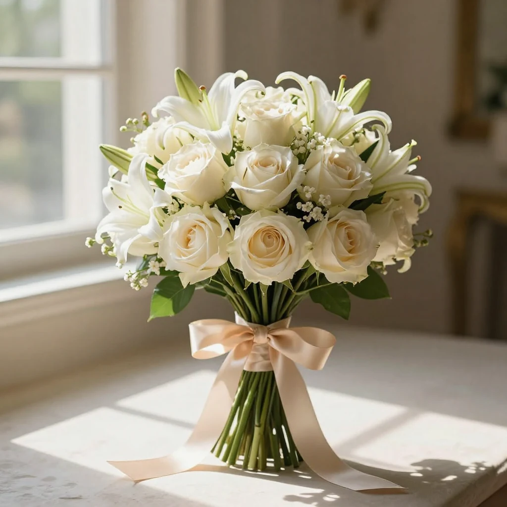 16. Romantic Ivory Rose and Lily Mix
